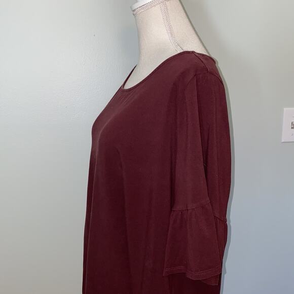 Women's Burgundy Lyocell/Spandex Blend Tunic with Bell Sleeves 2XP - Picture 2 of 6
